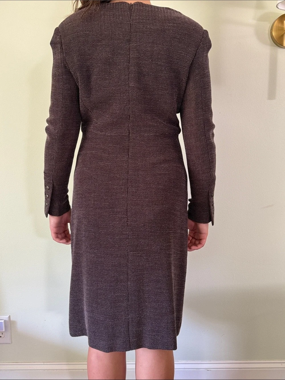 CHANEL Brown Textured Long-Sleeve Knit Dress